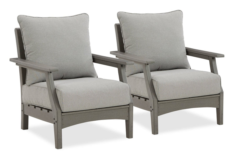 Cape Outdoor Patio Set of 2 Chairs - High Density Plastic & Nuvella Fabric , UV & Weather Resistant - Grey