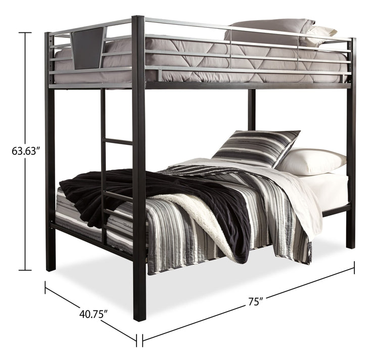 Jett Bunk Bed with Ladder & Guard Rail for Kids, Metal, Black & Grey - Twin/Twin