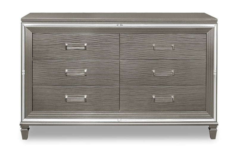 Max Bedroom 6-Drawer Dresser, 66\"W x 41\"H, Glam - Silver