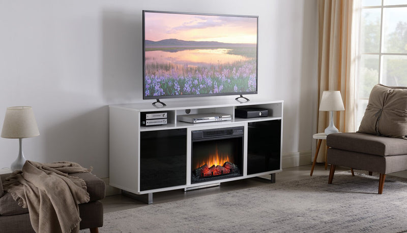 Ignatius 64\" Modern Electric Fireplace TV Stand with Storage & Cable Management for TVs up to 70\"- White