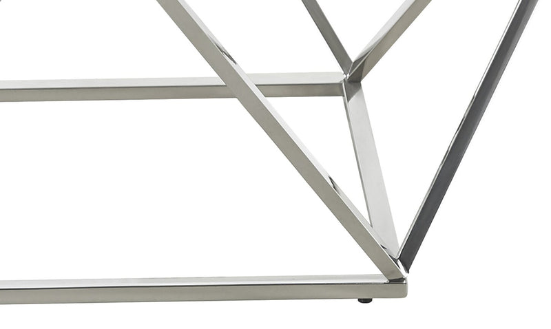 Amanda 31.5\" Modern Square Coffee Table - White Marble Top with Chrome Metal Base