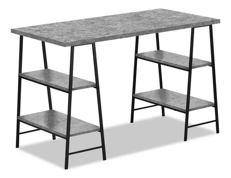 Jonnie 47.25\" Office Desk with Sawhorse-style Legs - Grey Stone-Look
