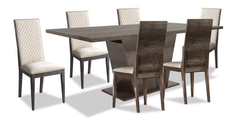 Gino 7pc Dining Set with Table & 6 Chairs - Made in Italy, 63-86\"W Extension, Modern - Brown