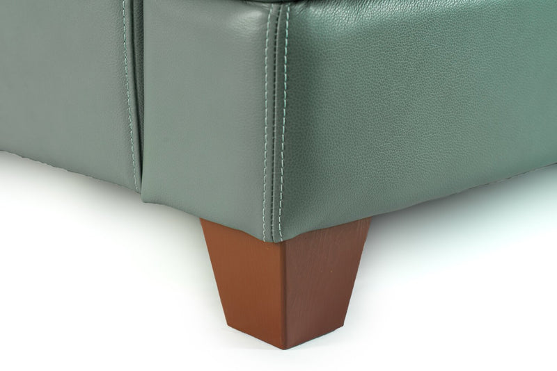 Chateau d’Ax Vita 87\" 100% Genuine Leather Sofa with Diamond Pattern Stitching and Wood Legs - Seafoam Green