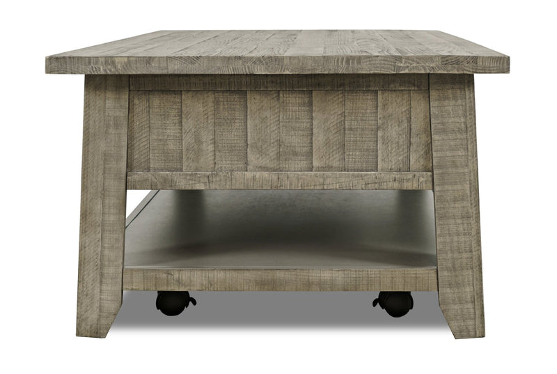 Colson 50\" Rustic Coffee Table with Storage, Shelf and Casters - Driftwood 