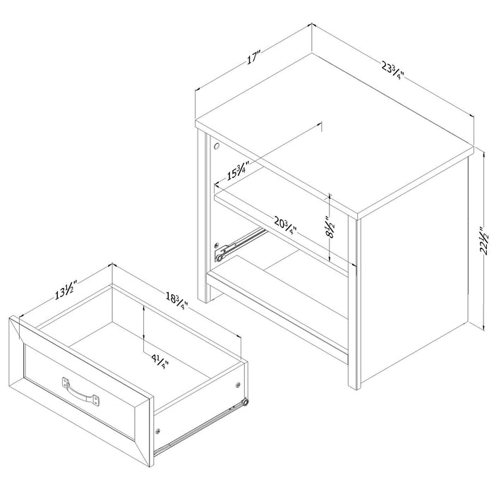 Dove Bedside 1-Drawer Nightstand, 23.8\"W x 22.5\"H, Made in Canada - White