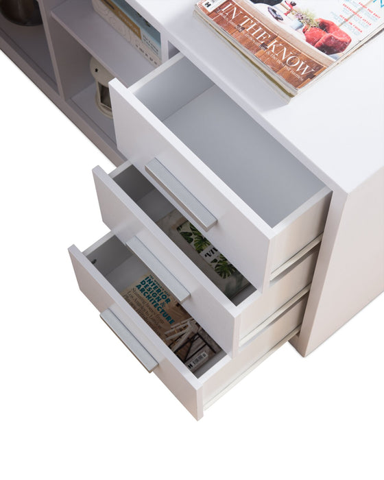 Owen 55\" Reversible Corner Office Desk with 4-Drawers & Cubbies - White