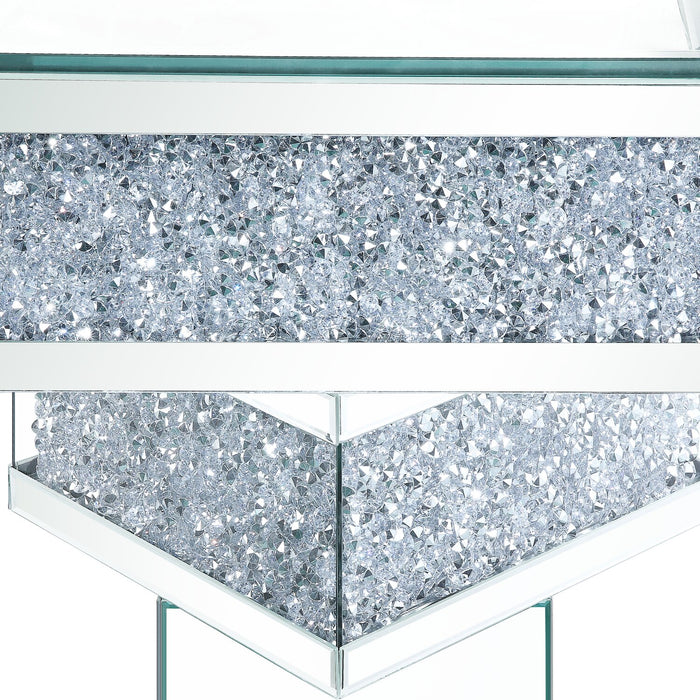 Rosie 39\" Glam Mirror & Glass Top Coffee Table - Silver Metal with Diamond Look Legs