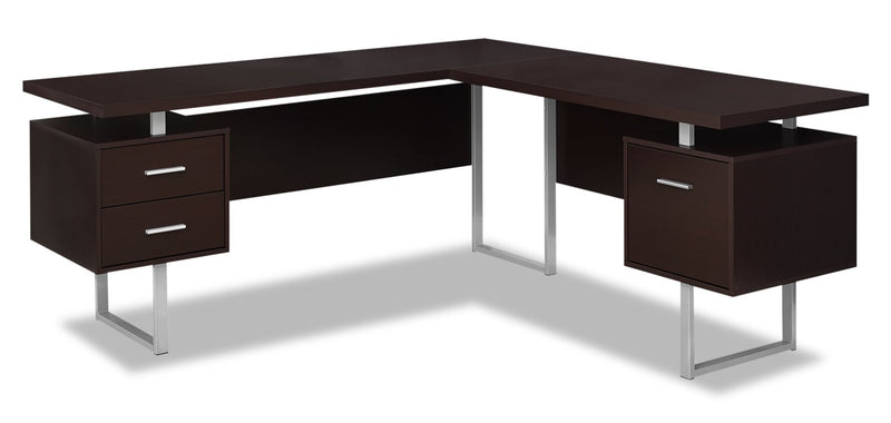 Marnie Reversible 71\" L-Shaped Corner Office Desk with 3-Drawers - Espresso