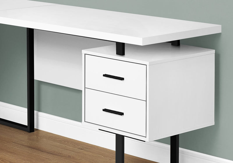 Marnie Reversible 71\" L-Shaped Corner Office Desk with 3-Drawers - White/Black