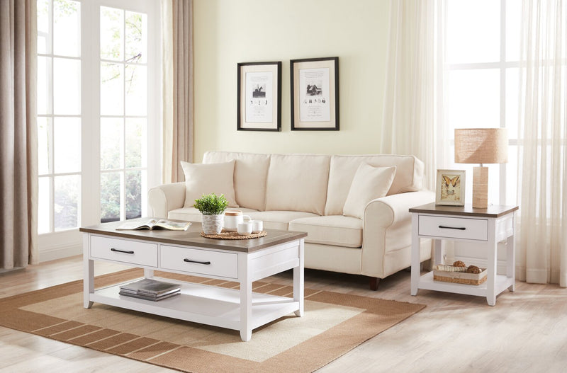 Kort & Co. Logan 22\" Traditional End Table with Storage and Shelf - White and Walnut Oak 