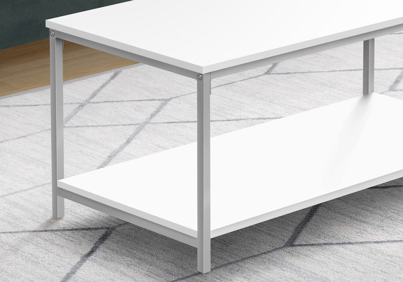 Myra 40\" Modern Coffee Table with Shelf - White with Grey Metal Legs