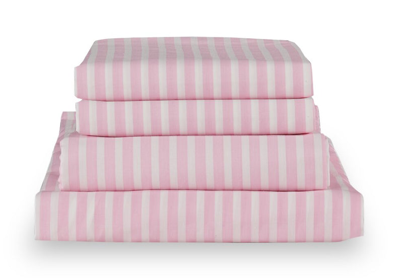 Hallie Striped 4-Piece Full Cotton Sheet Set - Pink