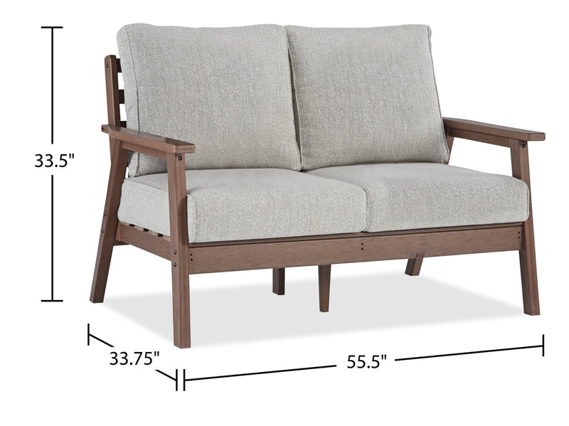 Nome Outdoor Patio Loveseat - High Density Plastic & Nuvella Fabric, UV & Weather Resistant - Brown/Beige