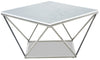 Amanda 31.5\" Modern Square Coffee Table - White Marble Top with Chrome Metal Base