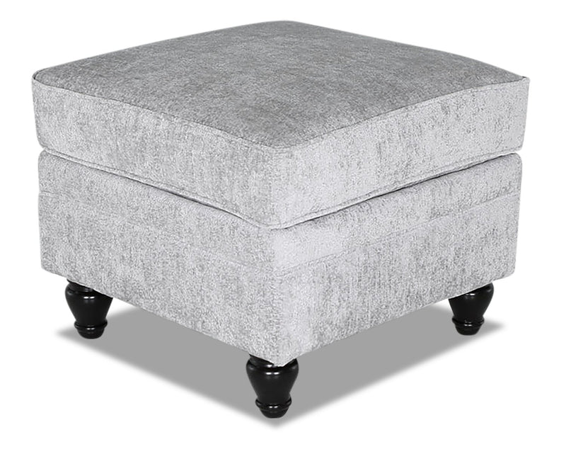 Made in Canada Bellmont 26\" Chenille Fabric Ottoman with Wood Legs - Platinum Grey