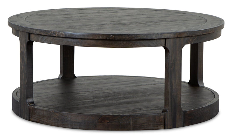 Axl 40\" Traditional Round Coffee Table with Shelf - Dark Grey-Brown Wood