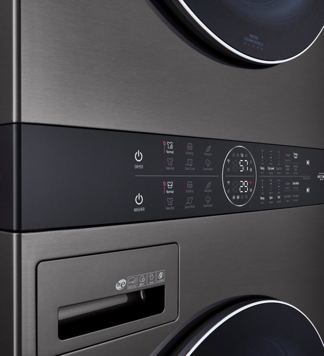 LG 5.2 Washer/7.4 Dryer Cu. Ft. Front-Load High-Efficiency Steam Washtower™ - Black Steel - WKGX201HBA