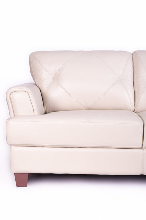 Chateau d’Ax Vita 87\" 100% Genuine Leather Sofa with Diamond Pattern Stitching and Wood Legs - Smoke White