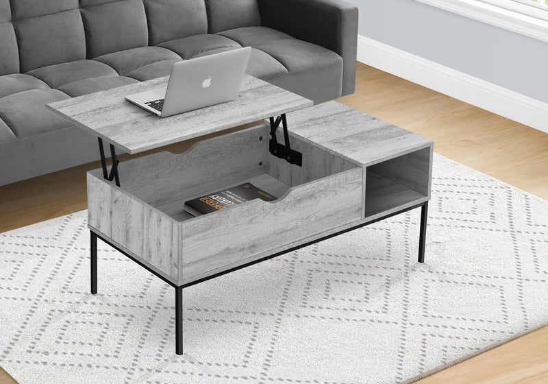 Bence 42\" Modern Lift Top Coffee Table with Storage - Taupe with Black Metal Legs