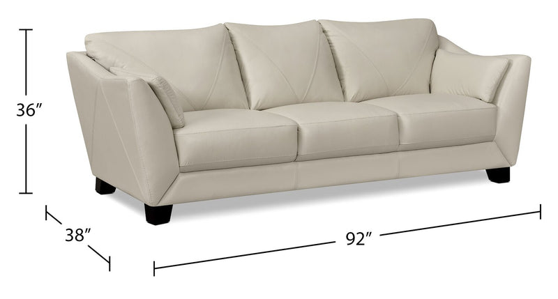 Chateau d'Ax Lusso 92\" 100% Genuine Leather Sofa with Wood Legs - Smoke Grey