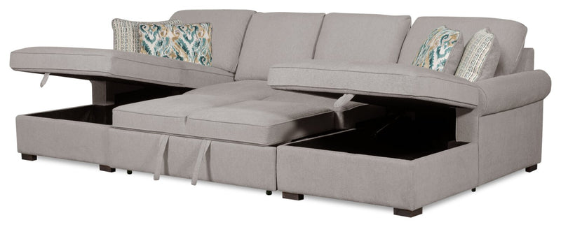 Scott Living Haven 3-Piece Chenille Fabric Sleeper Sectional with Two Storage Chaises - Grey