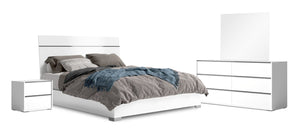 Gino 6pc Bedroom Set with Panel Bed, Dresser, Mirror & Nightstand - Made in Italy, Modern, White - Queen Size