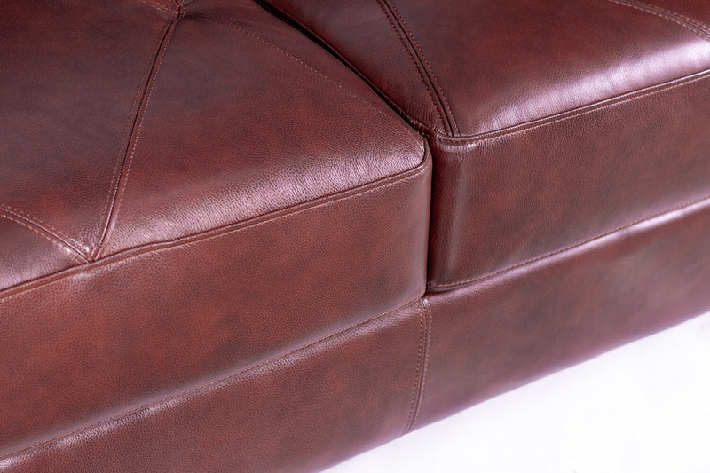 Chateau d’Ax Vita 87\" 100% Genuine Leather Sofa with Diamond Pattern Stitching and Wood Legs - Brown