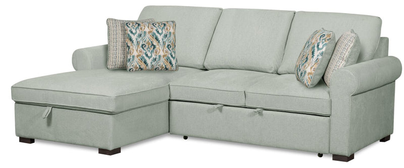 Scott Living Haven 2-Piece Left-Facing Chenille Fabric Sleeper Sectional with Storage Chaise - Seafoam Blue