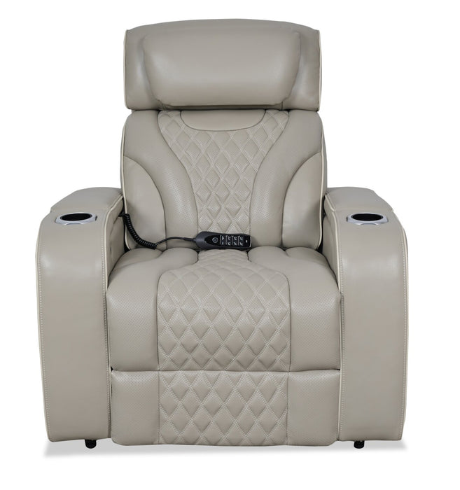 Elite 38\" Genuine Leather Massage Power Reclining Chair with Power Headrest and Storage Armrests - Grey