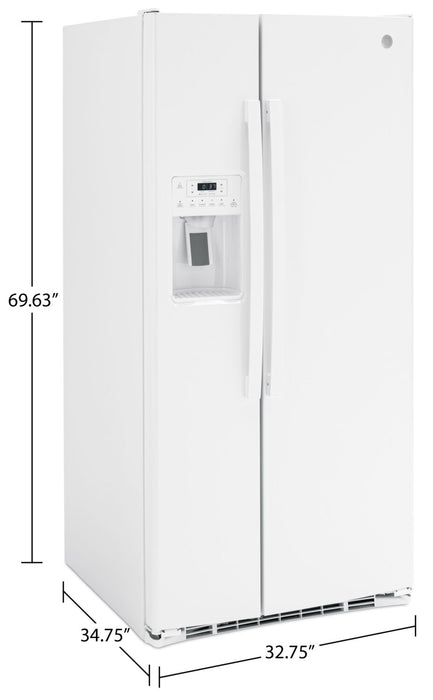GE 33\" 23.2 Cu. Ft. Side-by-Side Refrigerator - White - GSS23GGPWW