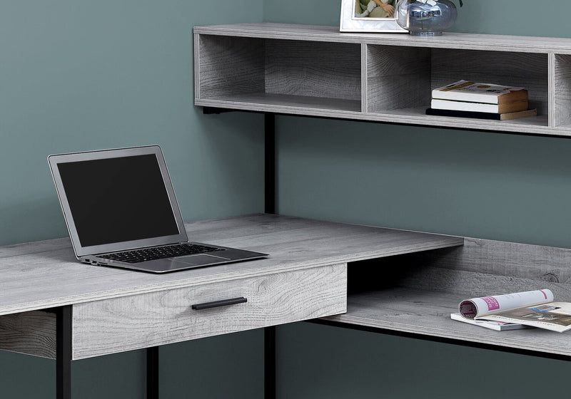 Oaklee 59\" L-Shaped Corner Office Desk with Hutch - Grey
