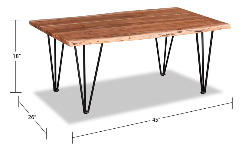 Kaleb 45\" Rustic Coffee Table - Brown and Black with Metal Legs