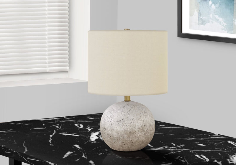 20\" Grey Textured Concrete Table Lamp with Linen Shade