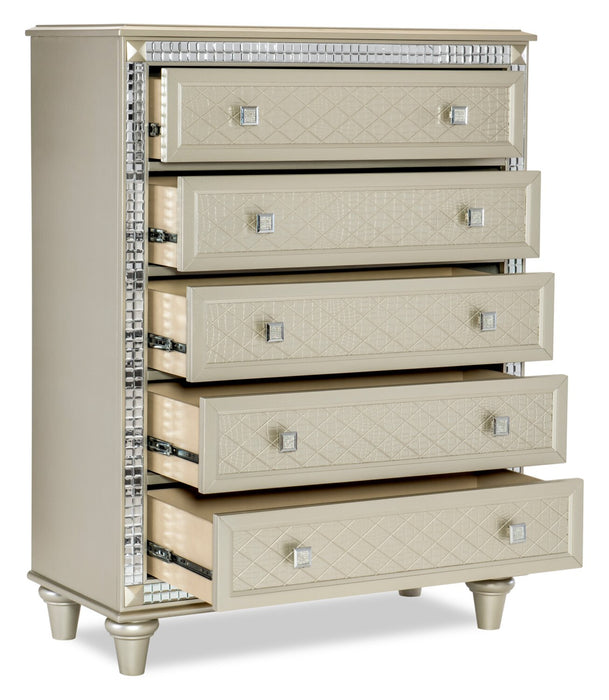 Tyra Bedroom Chest of Drawers, 5-Drawer, 40\"W x 53\"H, Glam - Champagne