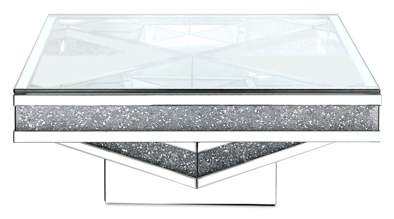 Rosie 39\" Glam Mirror & Glass Top Coffee Table - Silver Metal with Diamond Look Legs