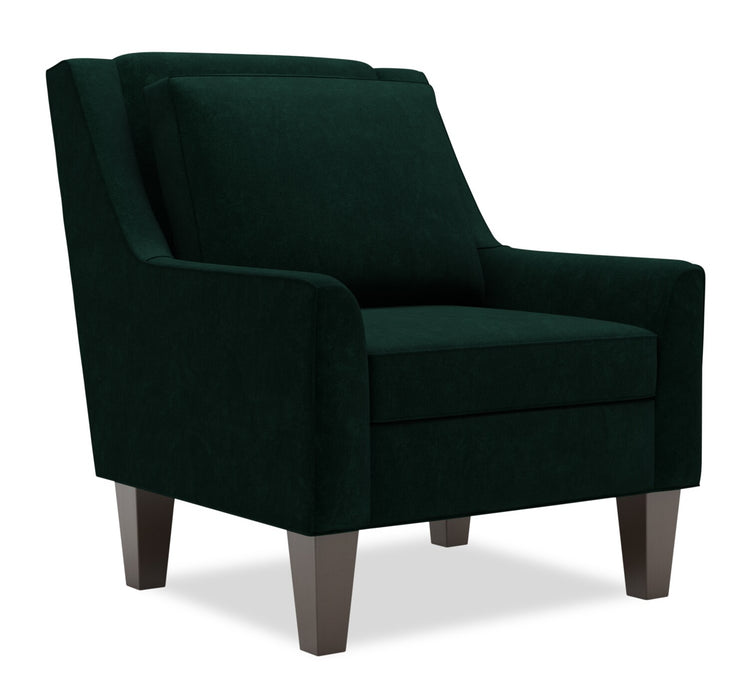 Made in Canada Sofa Lab Customizable Club 29\" Velvet Fabric Accent Chair with Wood Legs - Hunter Green
