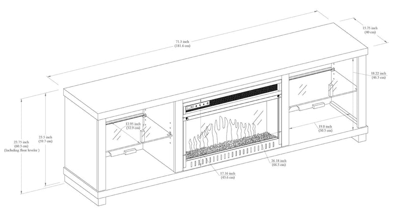 Aurora 72\" Modern Electric Fireplace TV Stand with Storage & Cable Management for TVs up to 80\"- Ash Grey