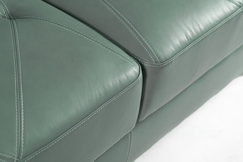 Chateau d’Ax Vita 87\" 100% Genuine Leather Sofa with Diamond Pattern Stitching and Wood Legs - Seafoam Green