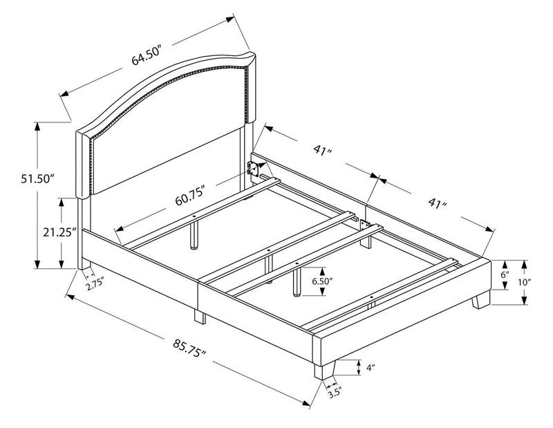 Pearl Upholstered Bed in Brown Vegan-Leather Fabric with Nailhead Design - Queen Size