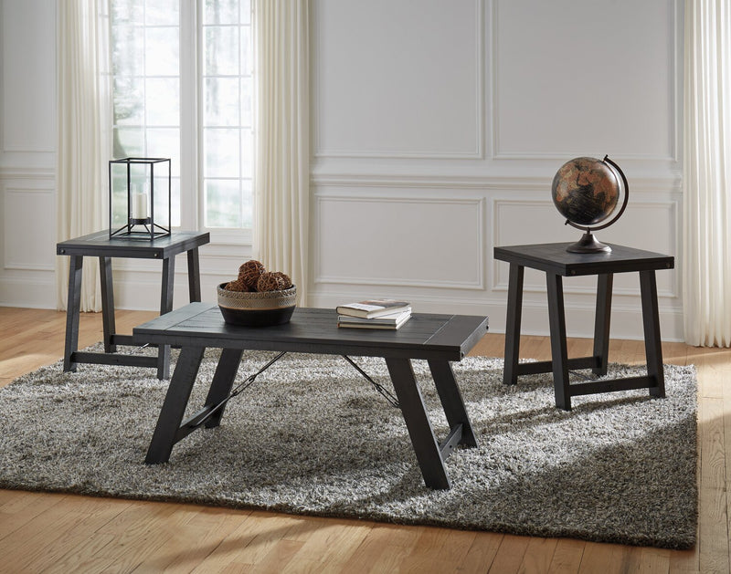 Norbrook 48.13\" Rustic 3-Pack Coffee + 2 End Tables - Distressed Black Wood