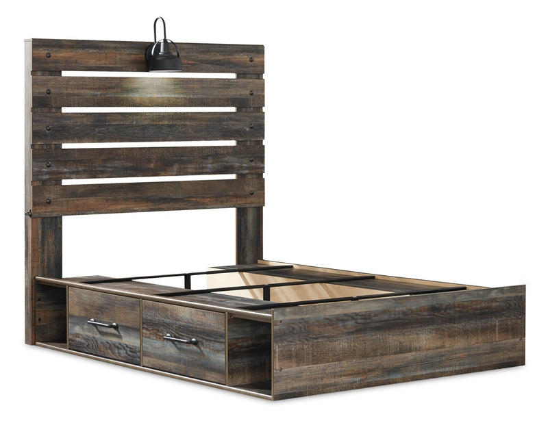 Abby Platform Side Storage Bed with LED Light & USB Ports, Brown - Full Size