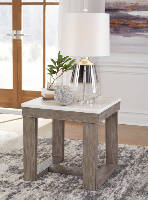 Corsa 24\" Modern End Table - Marble Top with Grey Brown Wood Base
