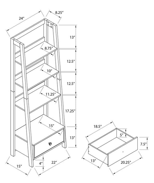 Eden 24\" Ladder Style Open Bookcase with Drawer - Grey