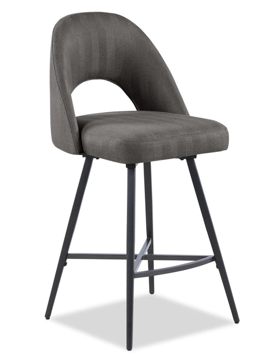 Elijah Counter-Height Stool with Swivel Seat & Linen-Look Fabric, 26\"H, Metal - Grey