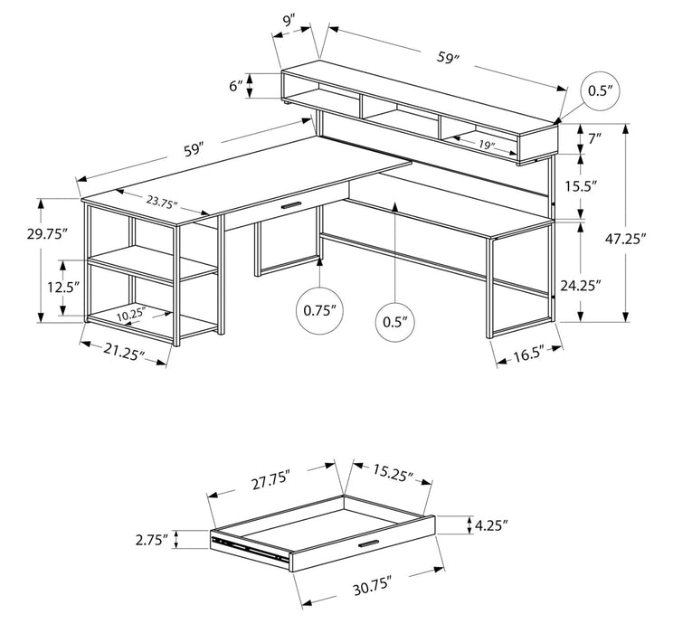 Oaklee 59\" L-Shaped Corner Office Desk with Hutch - Dark Taupe 