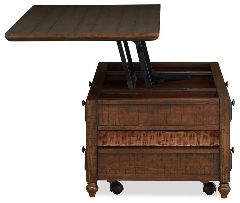 Cottage Lane 50\" Rustic Lift Top Coffee Table with Storage - Dark Brown Wood