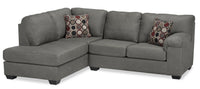 Made in Canada Morty 2-Piece Left-Facing Leather-Look Fabric Sectional with Accent Pillows - Grey 