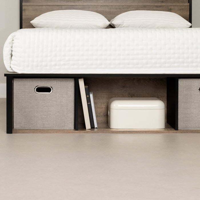 Everley Platform Bed Set with Panel Headboard, Built-in Storage & Baskets, Two-Tone - Full Size