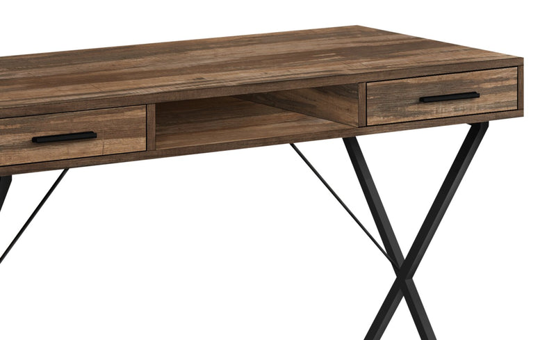 Rowan 42\" Office Desk with 2-Drawers & Cubbyhole - Brown